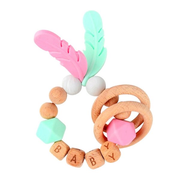 Feather Dream Catcher Baby Teething Ring, Silicone & Beech Wood, Montessori Toy - Picture 3 of 9